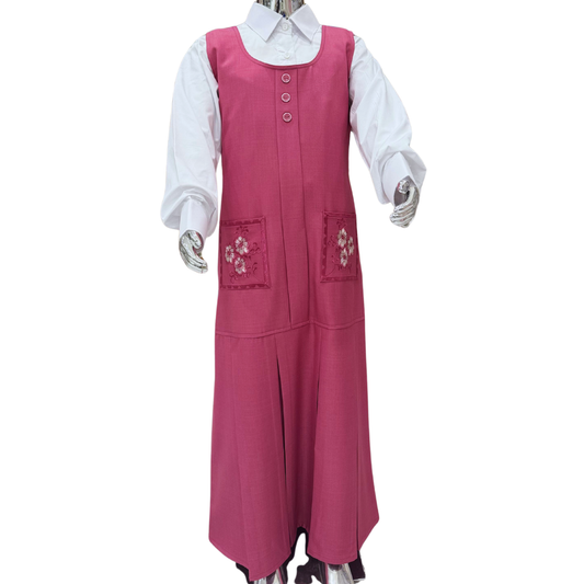 Saudi Girls’ School Uniform – Pink Jumper with White Shirt (Style - three)