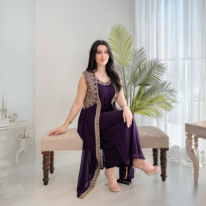 Elegant jalabiya - intricately embroidered in deep purple - 4391