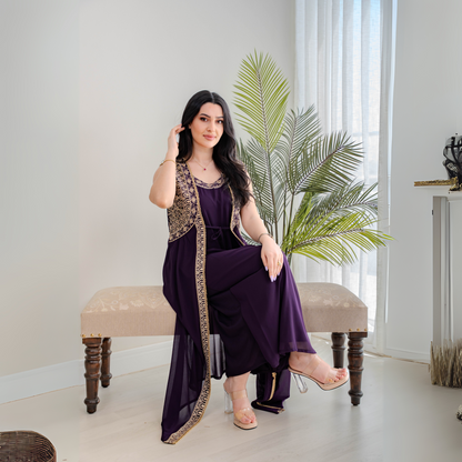 Elegant jalabiya - intricately embroidered in deep purple - 4391