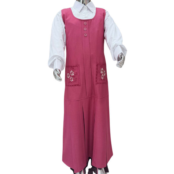 Saudi Girls’ School Uniform – Pink Jumper with White Shirt (Style - three)