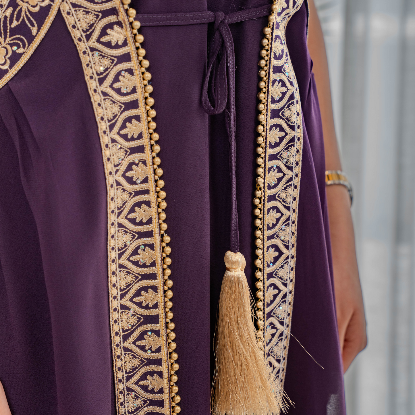 Elegant jalabiya - intricately embroidered in deep purple - 4391