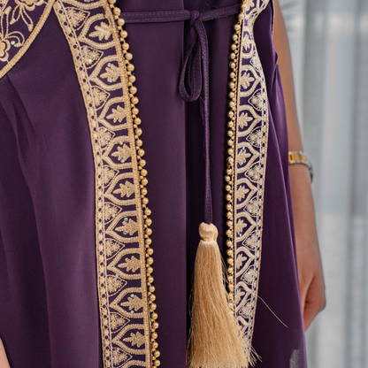 Elegant jalabiya - intricately embroidered in deep purple - 4391