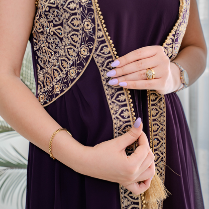 Elegant jalabiya - intricately embroidered in deep purple - 4391