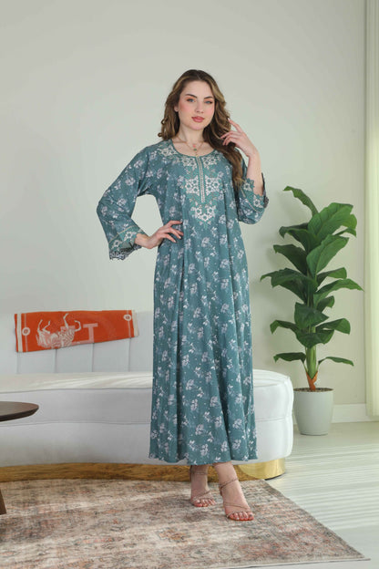 Bint Al Bilad Women's Summer Full-Length Jalabiya Dress for Ramadan, Eid Ul Fitr - ZR-530