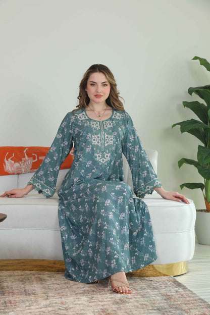 Bint Al Bilad Women's Summer Full-Length Jalabiya Dress for Ramadan, Eid Ul Fitr - ZR-530