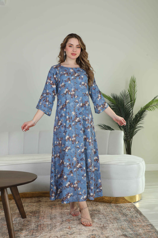 Bint Al Bilad Women's Summer Full-Length Jalabiya Dress for Ramadan, Eid Ul Fitr - 4264