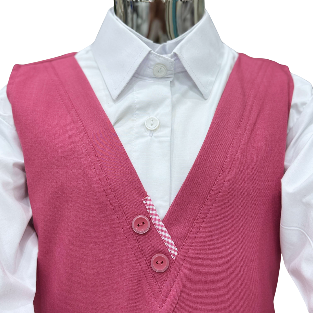Saudi Girls’ School Uniform – Pink Jumper with White Shirt (Style - seven)